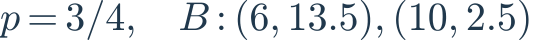 p=3/4,\quad B:(6,13.5),(10,2.5)