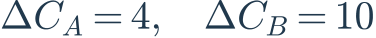 \Delta C_A=4,\quad\Delta C_B=10
