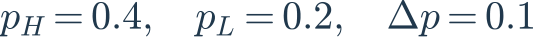 p_H=0.4,\quad p_L=0.2,\quad \Delta p=0.1
