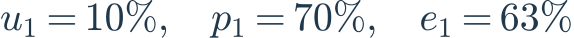 u_1=10\%,\quad p_1=70\%,\quad e_1=63\%