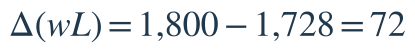 \Delta(wL)=1{,}800-1{,}728=72