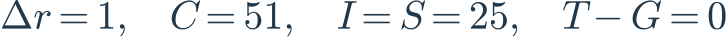 \Delta r=1,\quad C=51,\quad I=S=25,\quad T-G=0