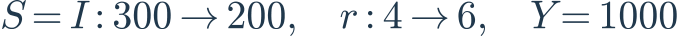 S=I:300\to200,\quad r:4\to6,\quad Y=1000