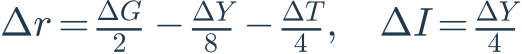 \Delta r=\frac{\Delta G}{2}-\frac{\Delta Y}{8}-\frac{\Delta T}{4},\quad\Delta I=\frac{\Delta Y}{4}